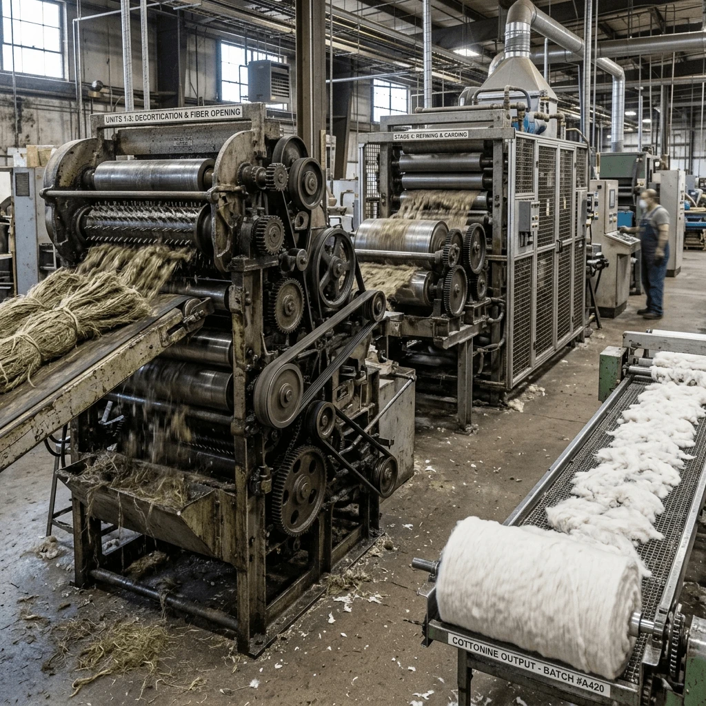 Bast fiber cottonization production line
