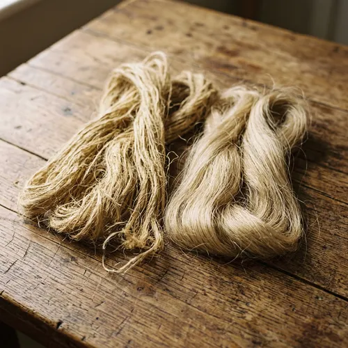 Samples of cleaned natural hemp fiber